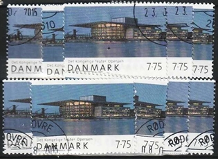 FRIMÆRKER DANMARK | 2008 - AFA 1528 - Den danske nationalscene - 7,75 Kr. Operaen x 10 stk. - Pænt hjørnestemplet 